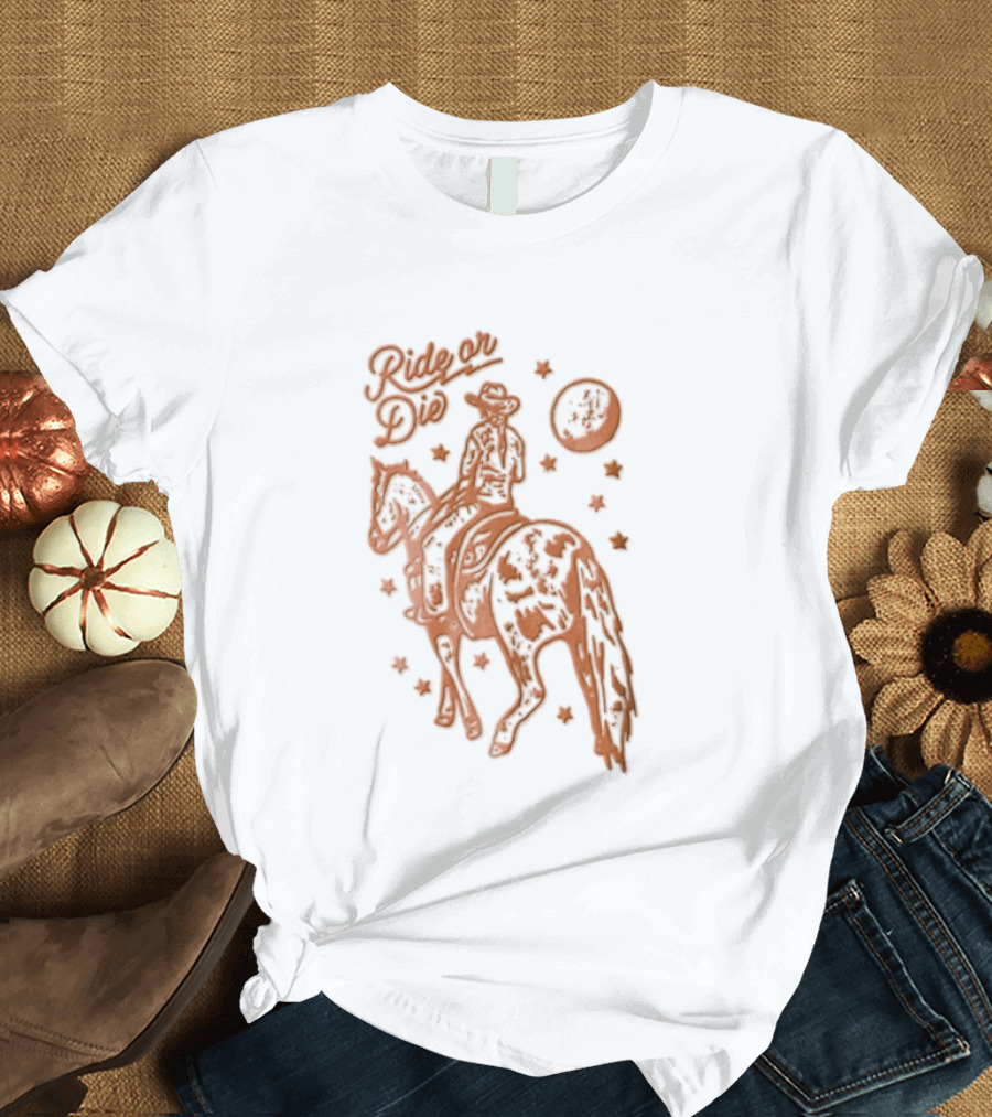 Ride Or Die Cowgirl Horse Under Stars And Moon T-Shirt