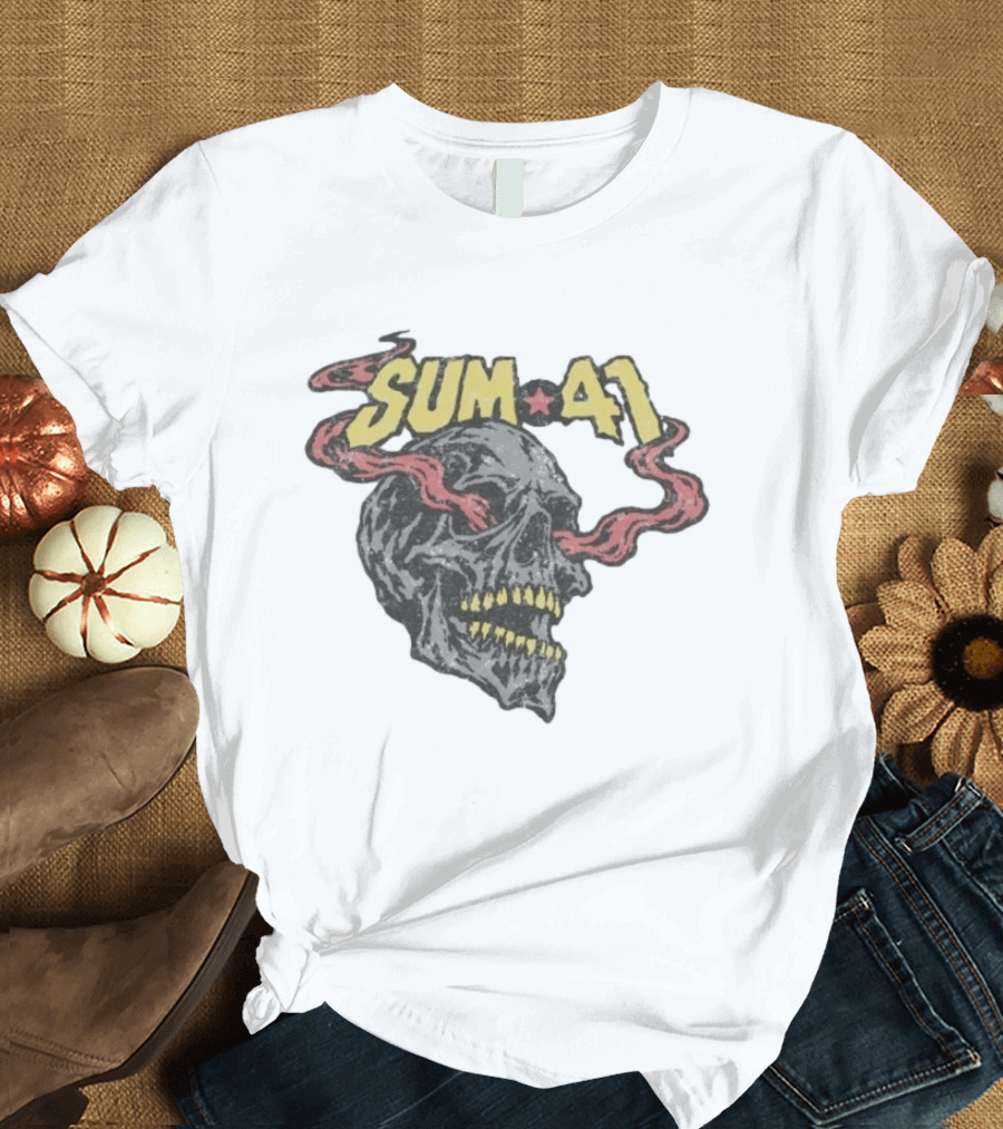 Sum 41 Skull 41 Star With Flaming Skeleton Head And Yellow Teeth T-Shirt