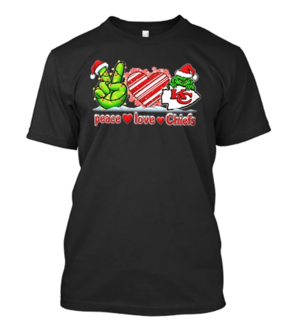 Peace Love Chiefs Christmas Grinch Kansas City Chiefs Fan T-Shirt