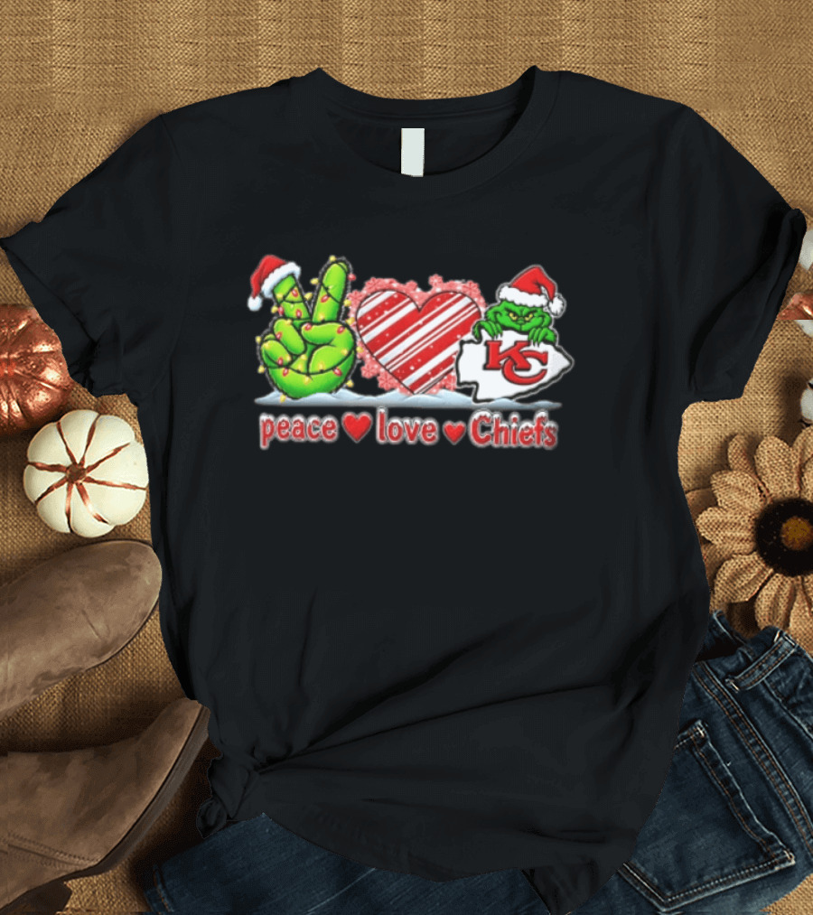 Peace Love Chiefs Christmas Grinch Kansas City Chiefs Fan T-Shirt