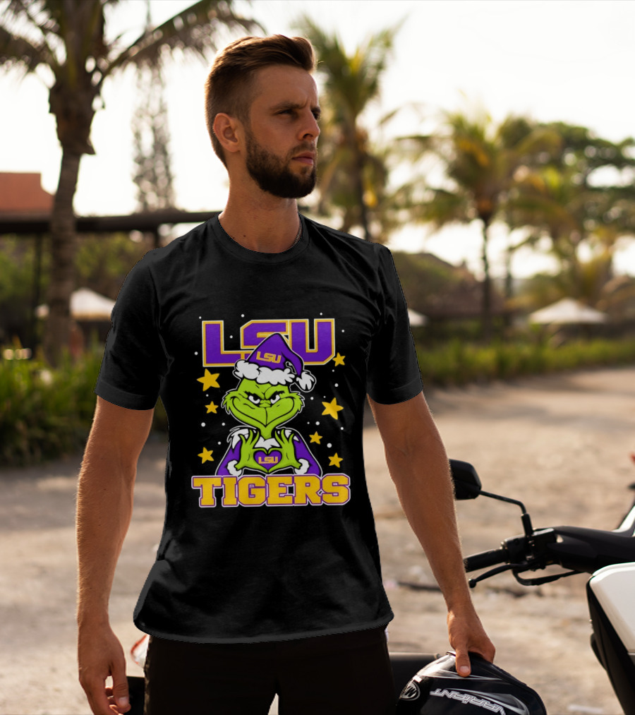 LSU Tigers Grinch Christmas Heart Hands T-Shirt