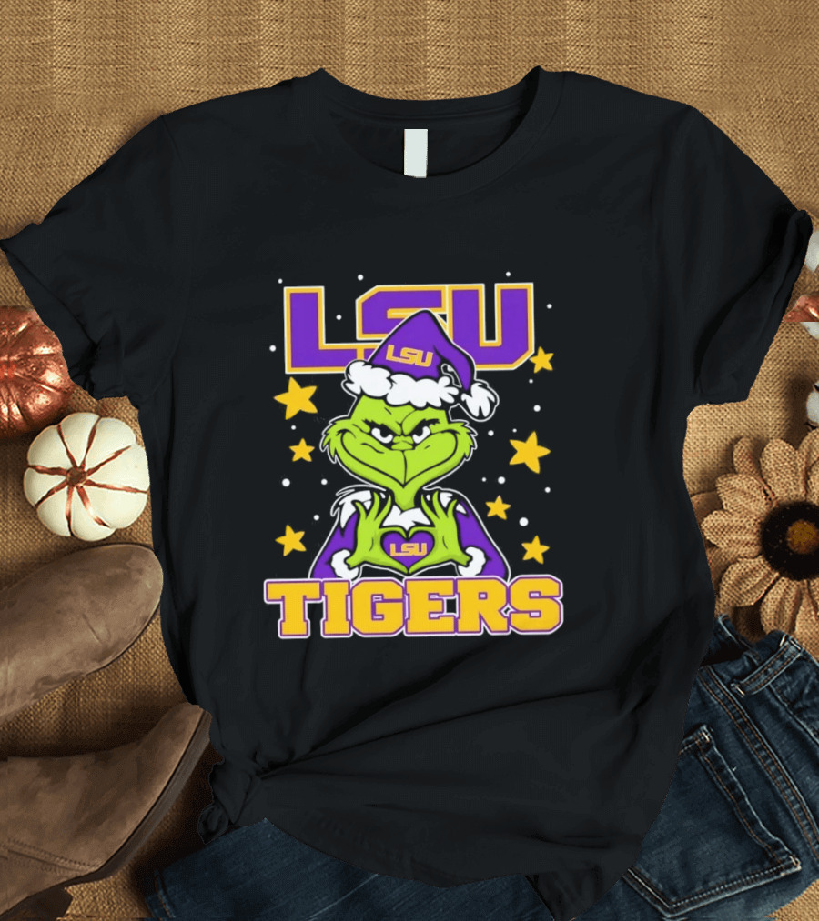 LSU Tigers Grinch Christmas Heart Hands T-Shirt