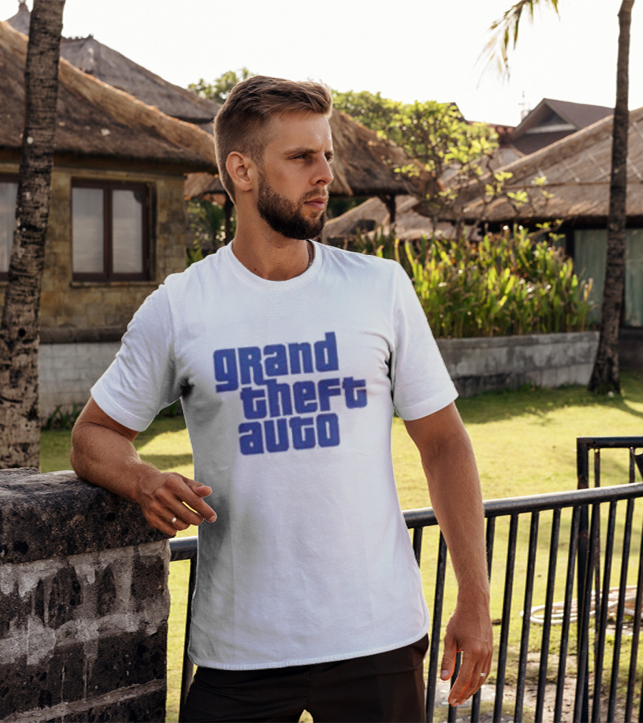 Grand Theft Auto Vintage Text Graphic Blue Aesthetic T-Shirt