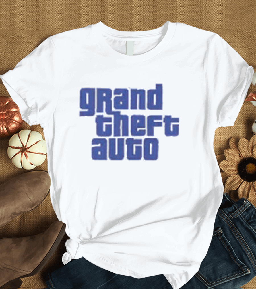 Grand Theft Auto Vintage Text Graphic Blue Aesthetic T-Shirt