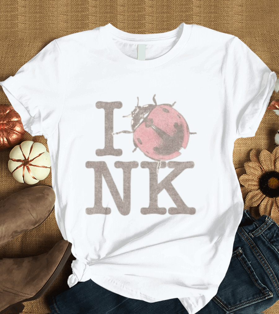 Noah Kahan Store I Love NK Pink Ladybug T-Shirt