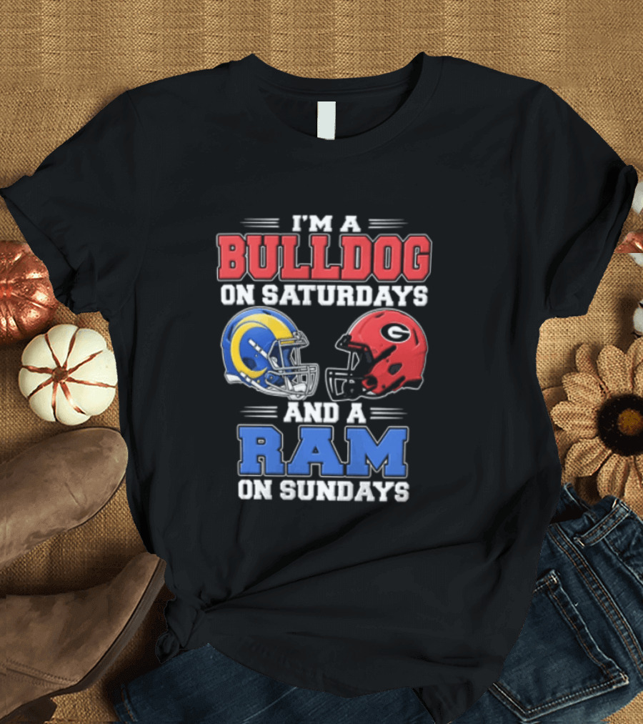 I'm A Bulldog On Saturdays And A Ram On Sundays Football Helmets T-Shirt