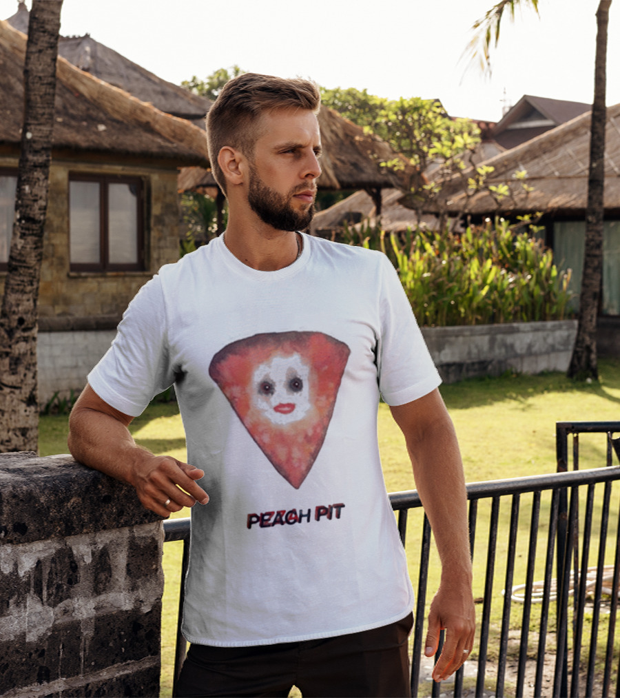 Peach Pit Pizza Slice Clown Face T-Shirt