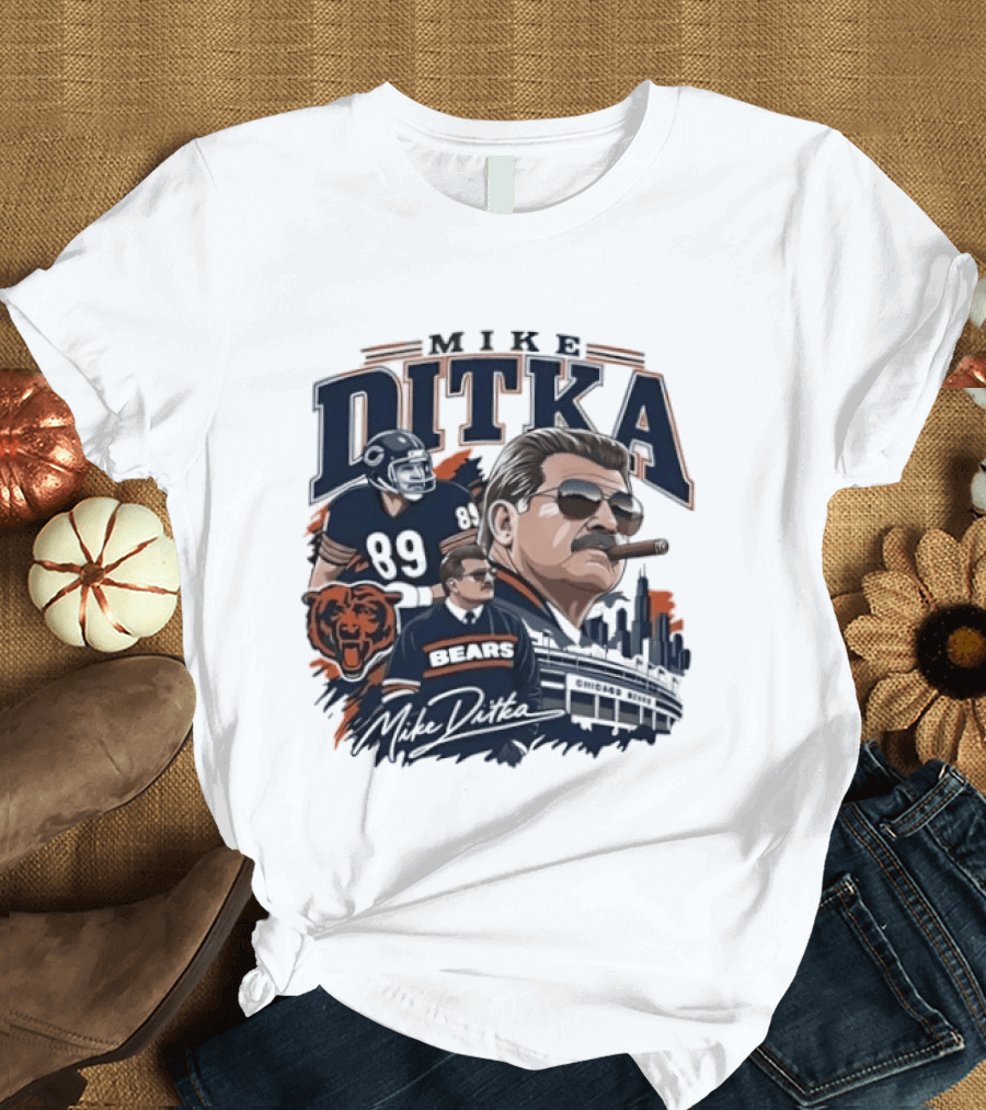 Mike Ditka Chicago Bears Coach Tribute With Skyline And Bear T-Shirt
