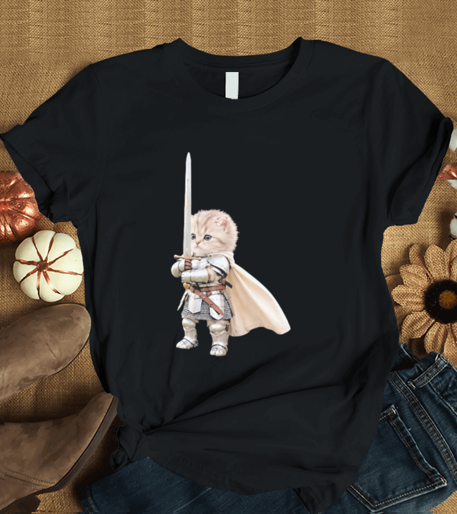Medieval Cat Knight Meme Cute Kitten In Armor With Sword T-Shirt