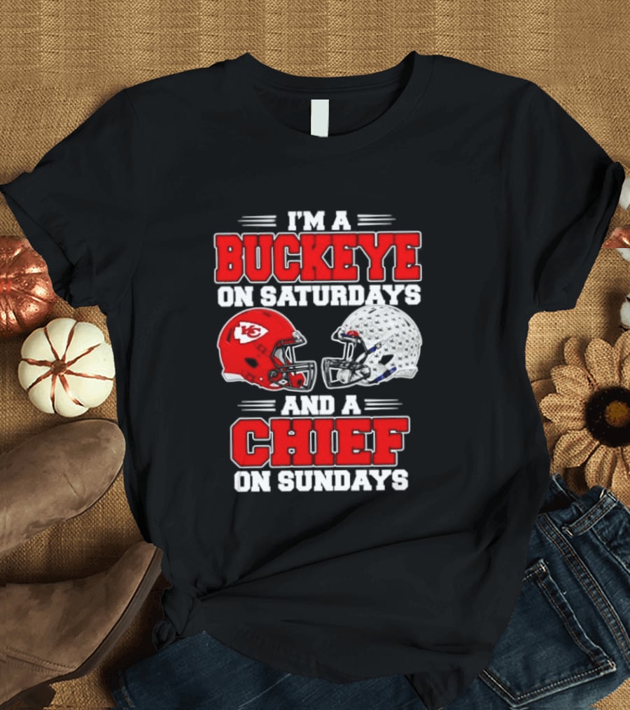 Ohio State Buckeye Saturdays Kansas City Chiefs Sundays Football Helmets T-Shirt