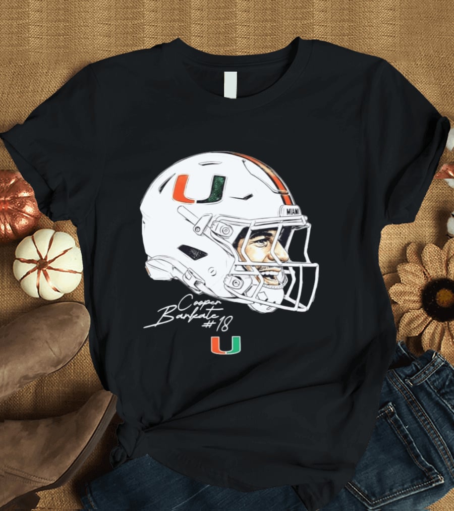 NCAA Football Miami Hurricanes Cooper Barkate #18 Game Face Helmet Miami T-Shirt