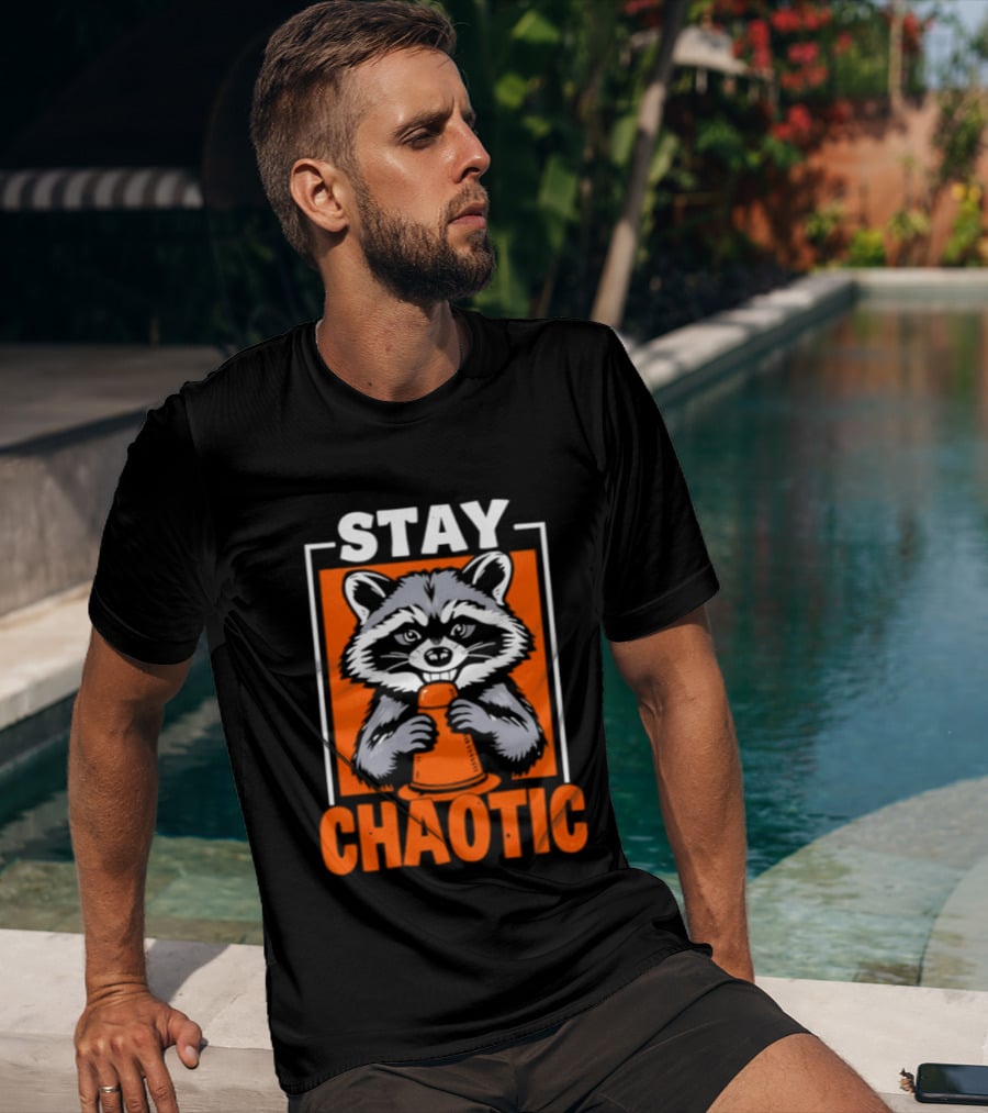 Stay Chaotic Raccoon Mischief Orange T-Shirt