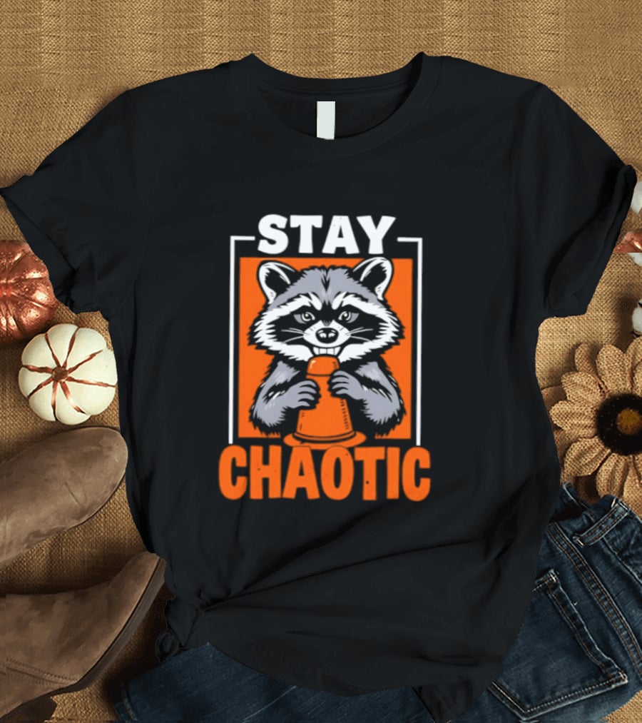 Stay Chaotic Raccoon Mischief Orange T-Shirt