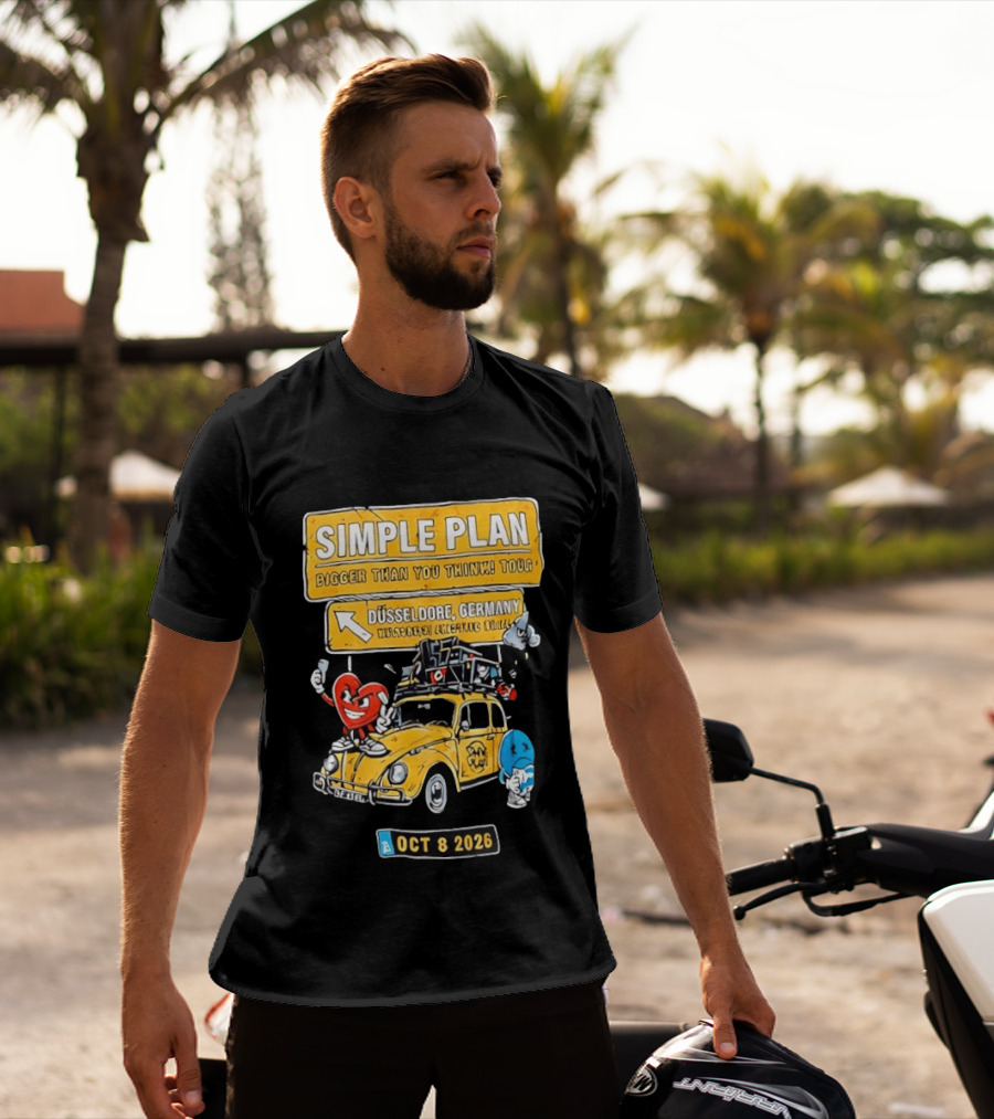SIMPLE PLAN Bigger Than You Think Tour Düsseldorf Germany Oct 8 2026 Vintage Car Cartoon T-Shirt