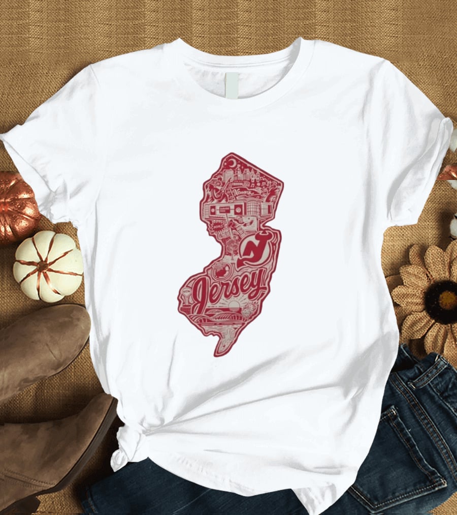 New Jersey Devils Prudential Center Newark Collage Map T-Shirt