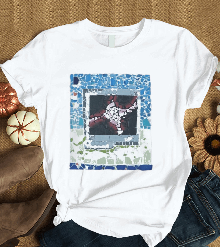 Peach Pit Central Mosaic Blue Abstract Frame T-Shirt