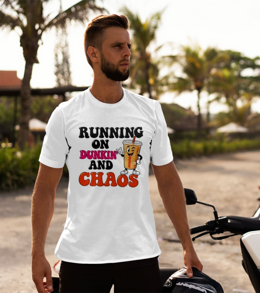 Running On Dunkin' And Chaos Coffee Winking Iced Drink T-Shirt