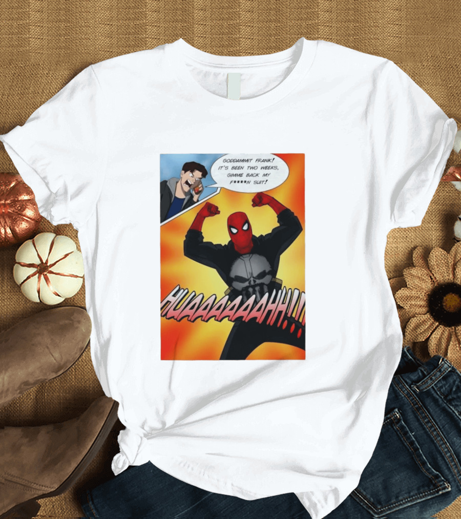 Spider Man And The Punisher Comic Goddammit Frank Huaaahhh Speech Bubble Scene T-Shirt