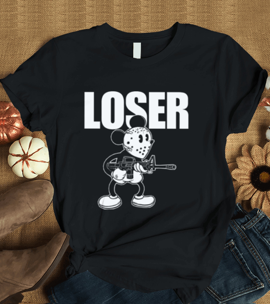 Grimykids Store Loser Masked Cartoon Character With Weapon T-Shirt
