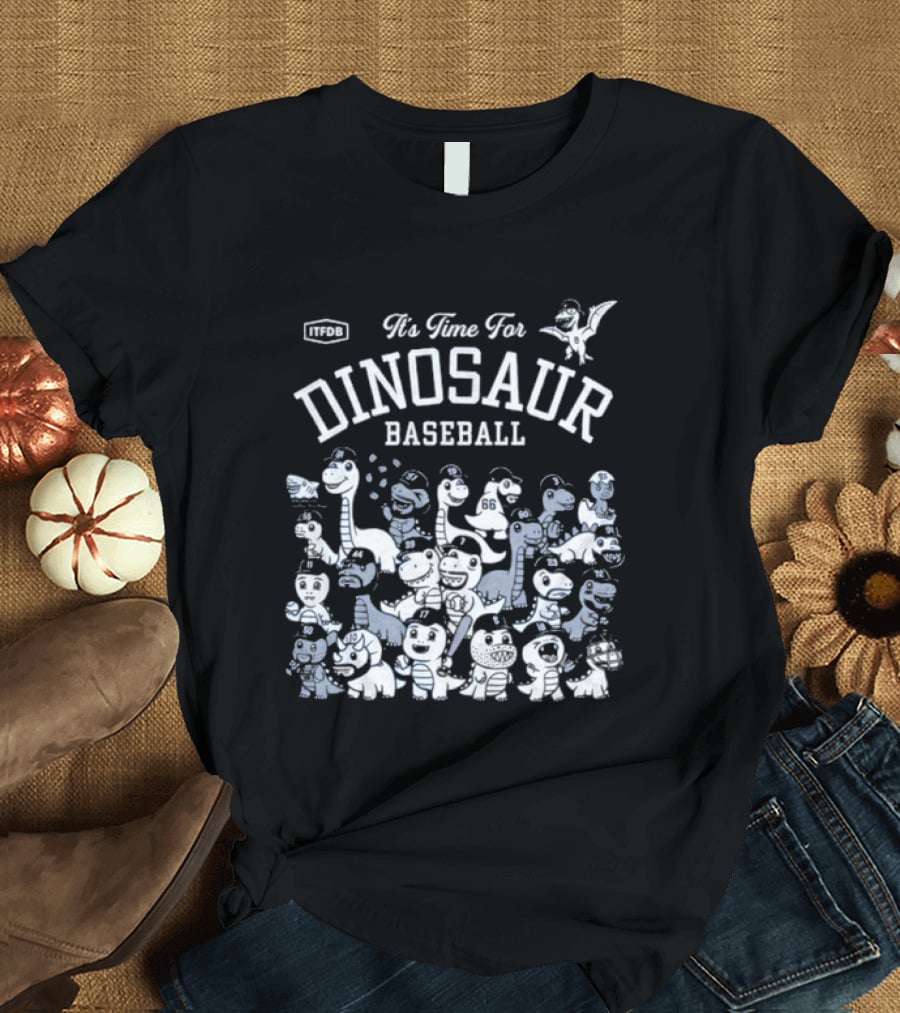It's Time For Dinosaur Baseball Fun With Cute Cartoon Characters T-Shirt