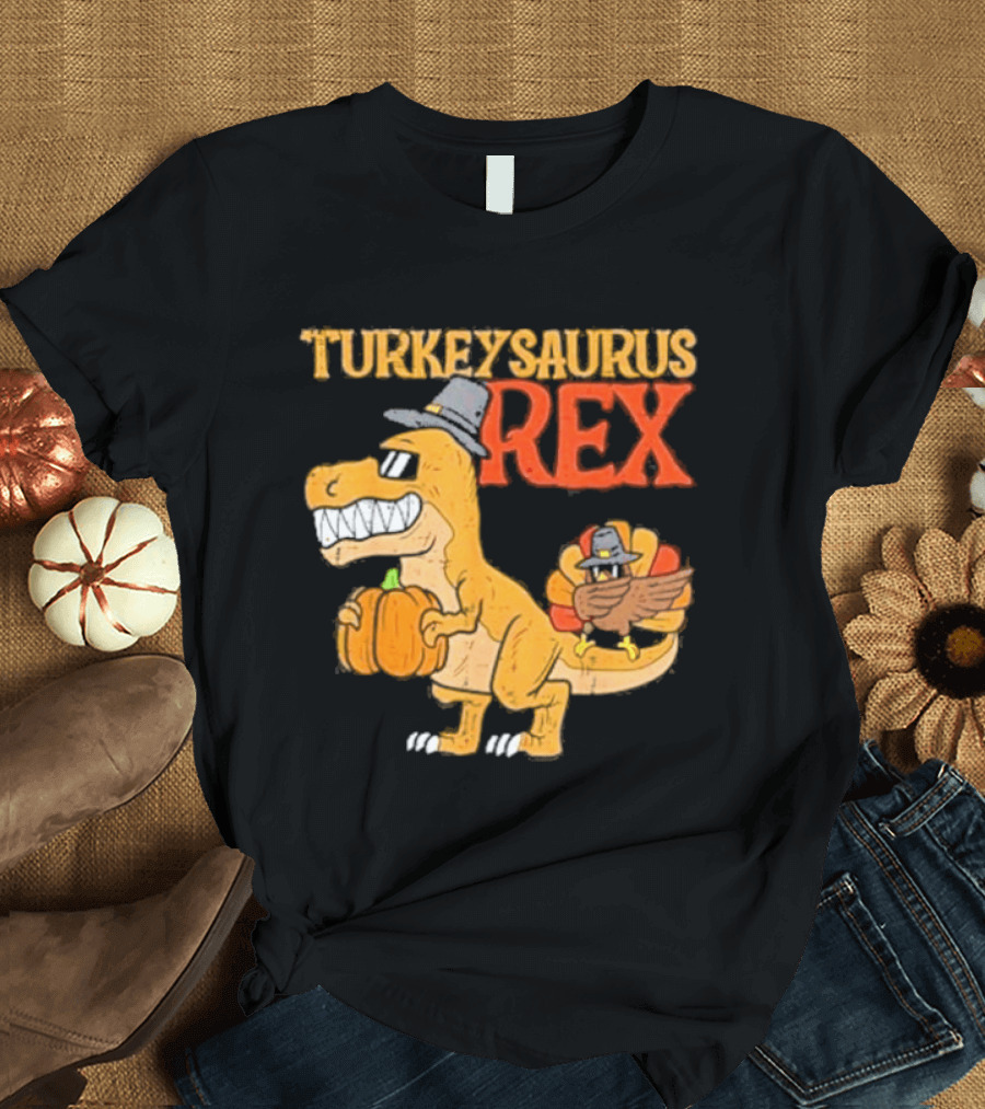 Turkeysaurus Rex Toddler Boys Thanksgiving Dab Turkey Dino 2024 T-Shirt