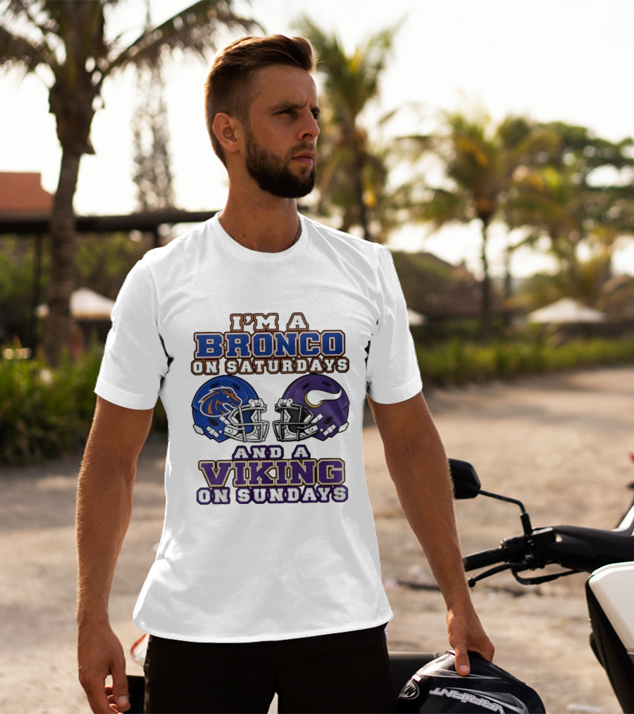 I'm A Bronco On Saturdays And A Viking On Sundays Football Helmets T-Shirt