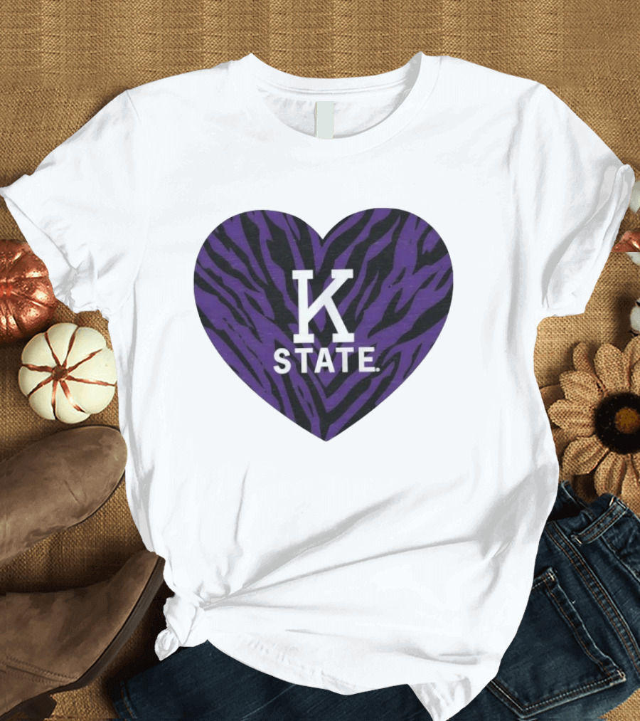 K State Wildcats Purple Zebra Heart Kansas State T-Shirt
