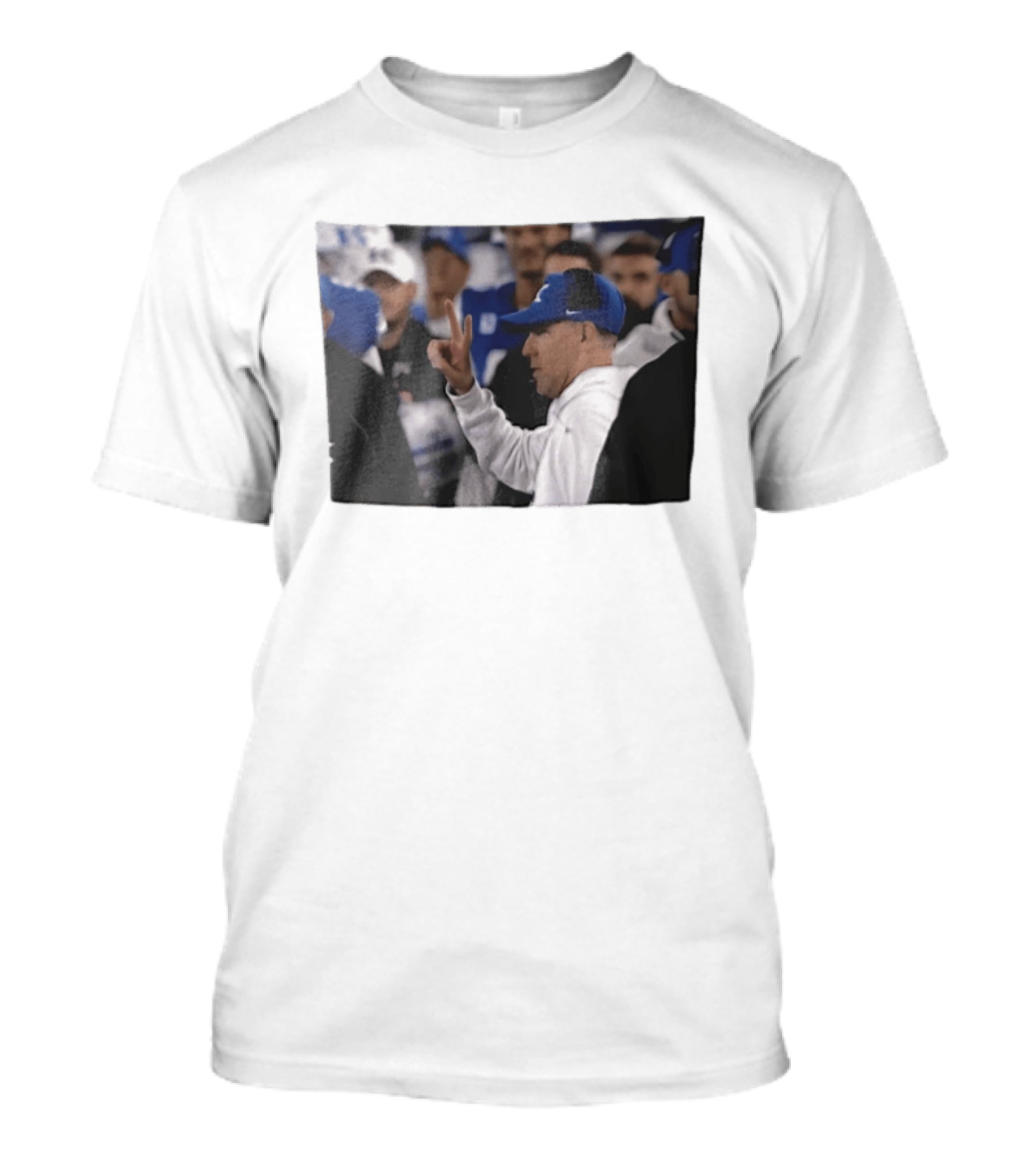 Kentucky Wildcats Mark Stoops Blue Cap Peace Sign Coach Image T-Shirt