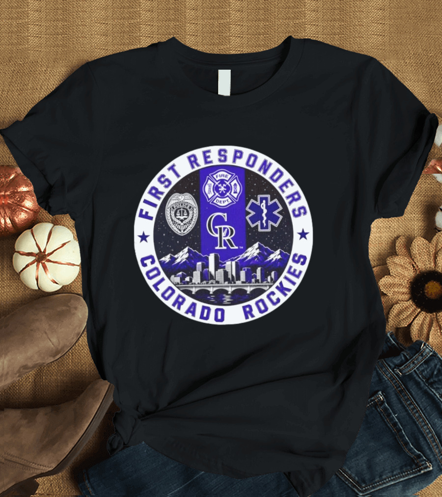 Colorado Rockies First Responders Police Fire Dept City Skyline T-Shirt
