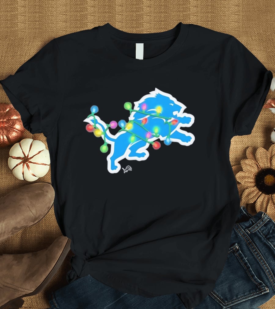 Detroit Lions Holiday Lights Festive Christmas Spirit T-Shirt