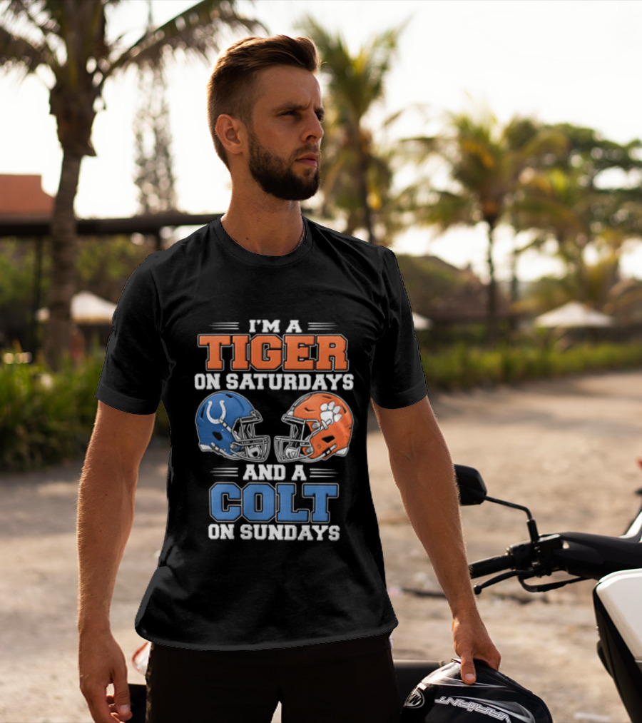 I'm A Tiger On Saturdays And A Colt On Sundays Helmet Football Rivalry T-Shirt