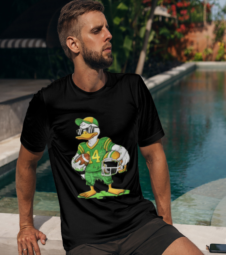 Duck With Sunglasses In Green Football Uniform Holding Helmet And Ball T-Shirt