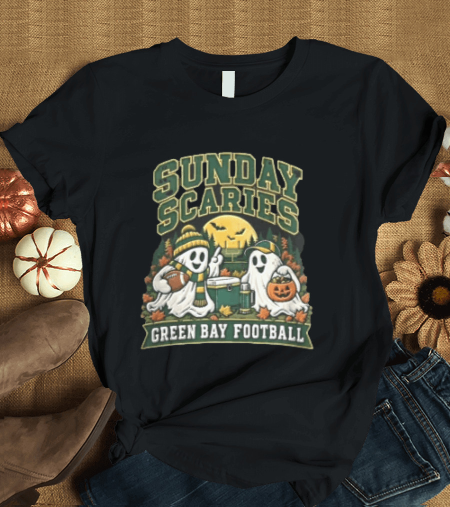 Sunday Scaries Two Ghosts Green Bay Football Tailgate Scene T-Shirt