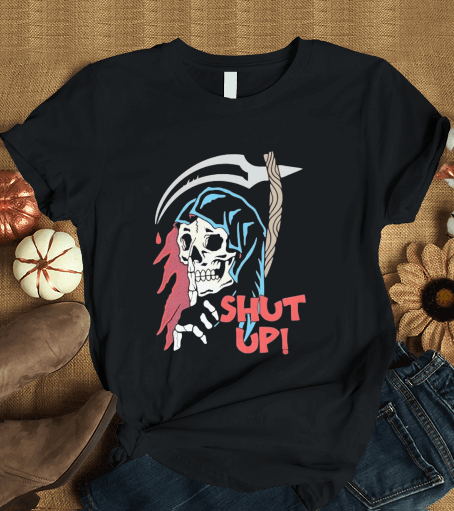 Grim Reaper Skull Shut Up Death Scythe Gothic T-Shirt