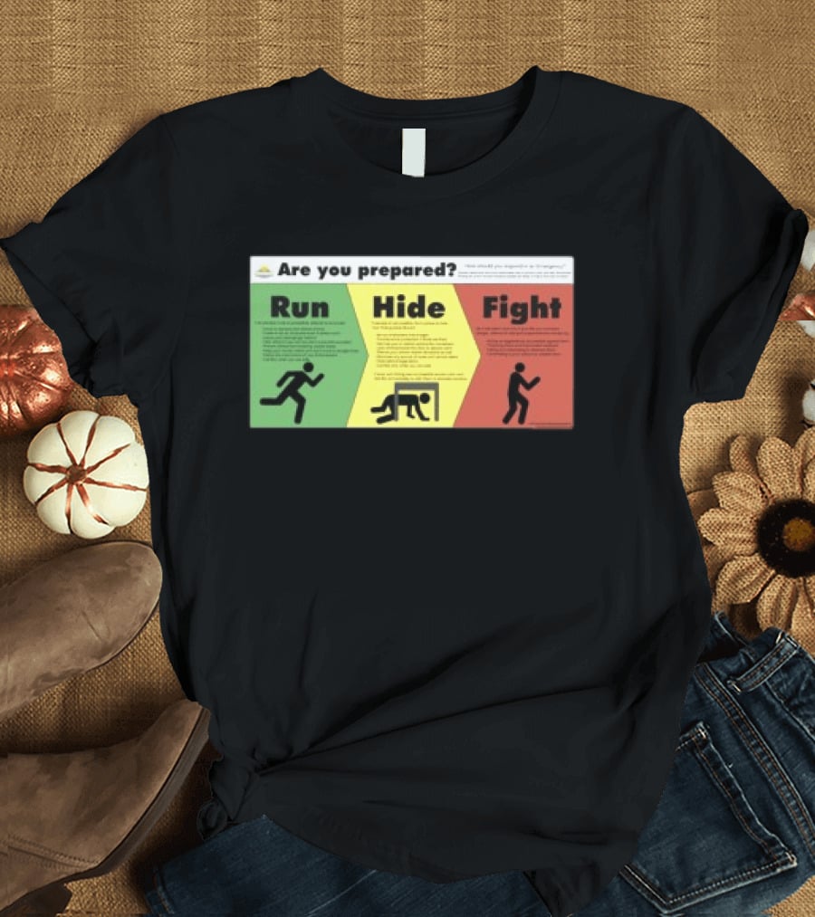 Grimykids Store Survival Guide Run Hide Fight Are You Prepared Emergency Strategy T-Shirt
