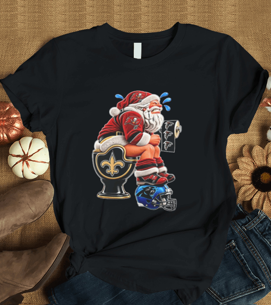 Santa Claus NFL Teams Buccaneers Falcons Saints Panthers Humorous Clash T-Shirt