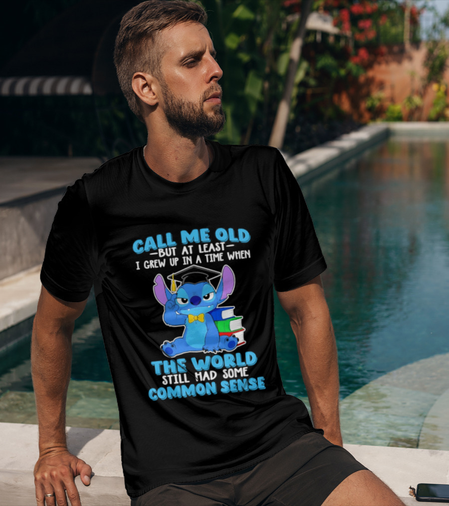 Call Me Old But At Least I Grew Up In A Time When The World Still Had Some Common Sense Stitch With Books And Bowtie T-Shirt