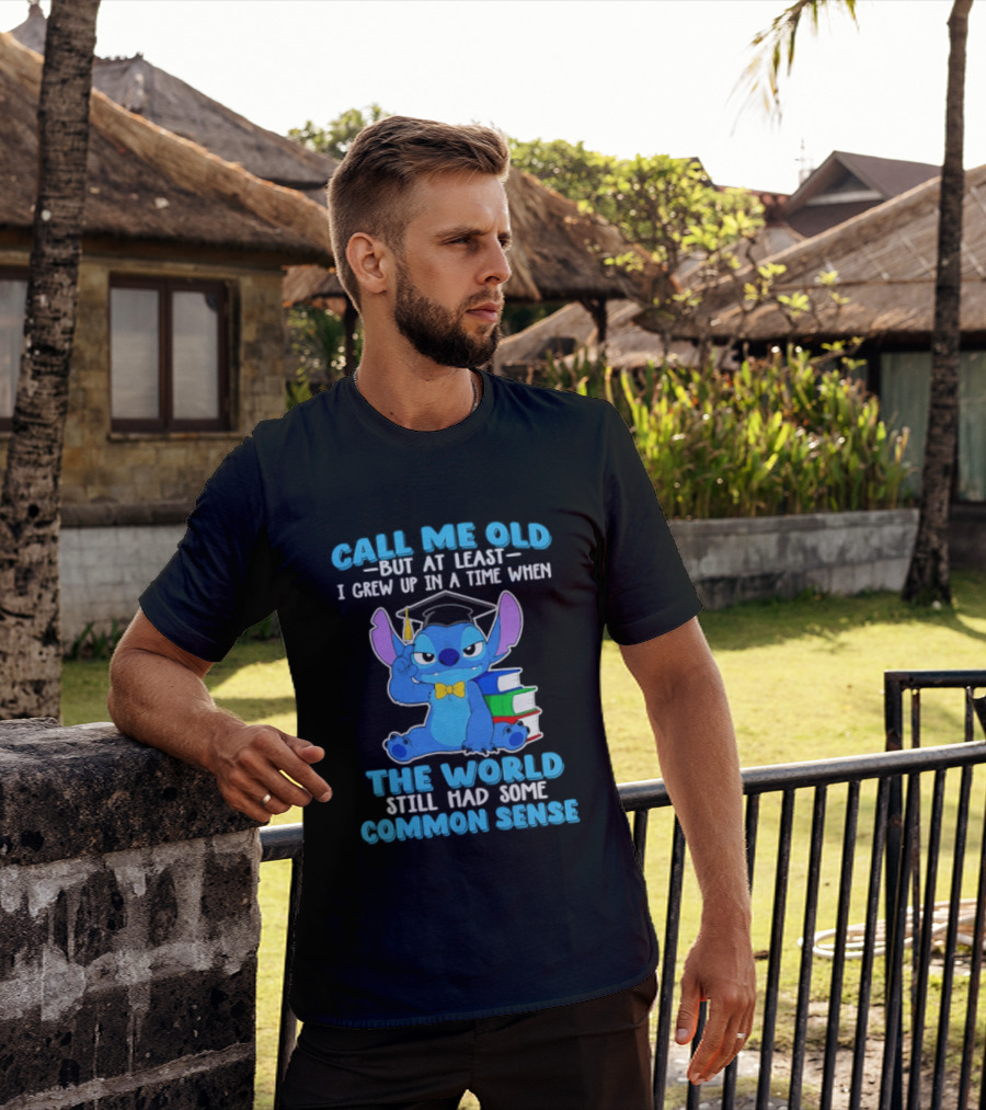 Call Me Old But At Least I Grew Up In A Time When The World Still Had Some Common Sense Stitch With Books And Bowtie T-Shirt