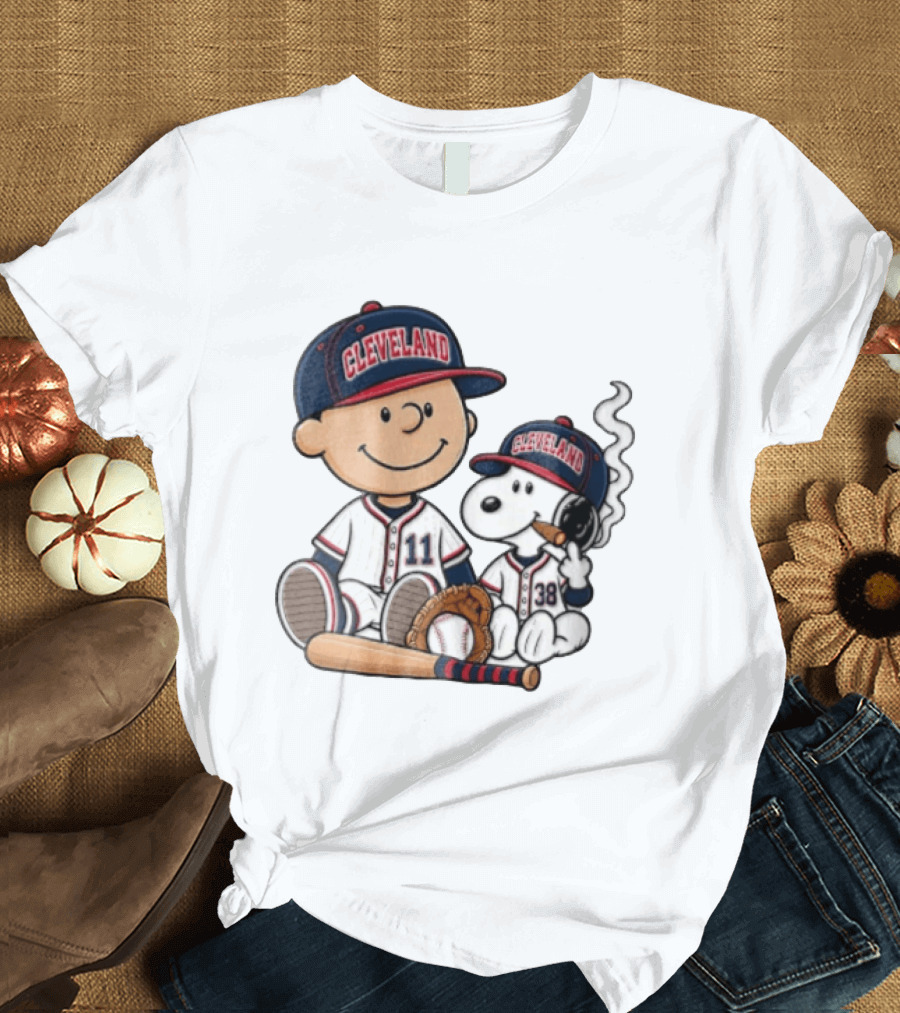 Cleveland Baseball Cartoon Boy And Dog In Uniforms T-Shirt