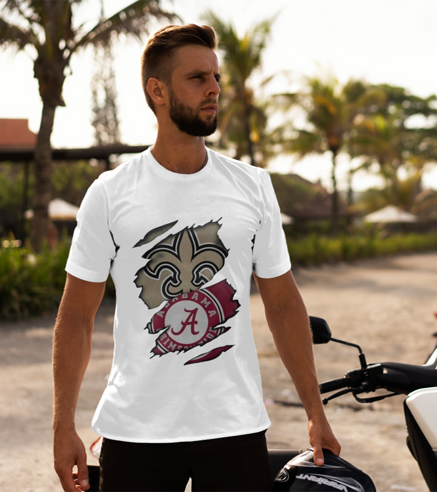 New Orleans Saints Alabama Crimson Tide Fleur De Lis Ripped T-Shirt