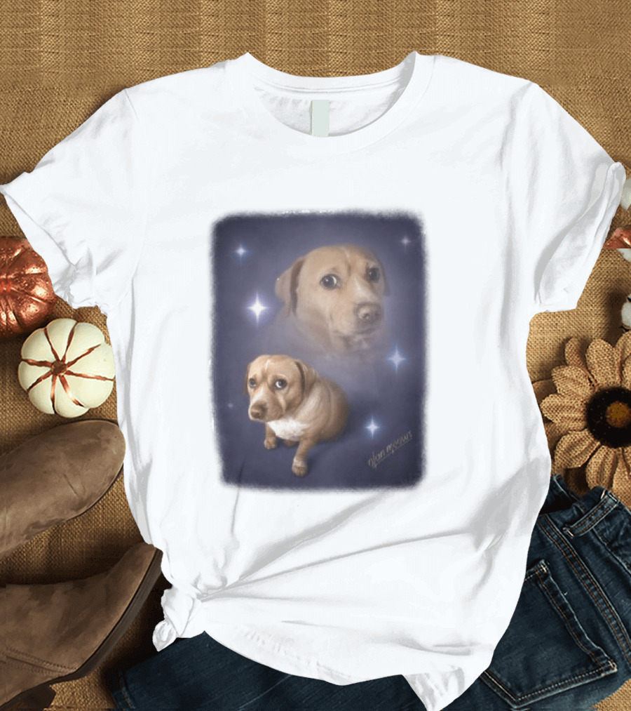Olanmeows Cashew Sparkle Puppy And Cosmic Stars T-Shirt