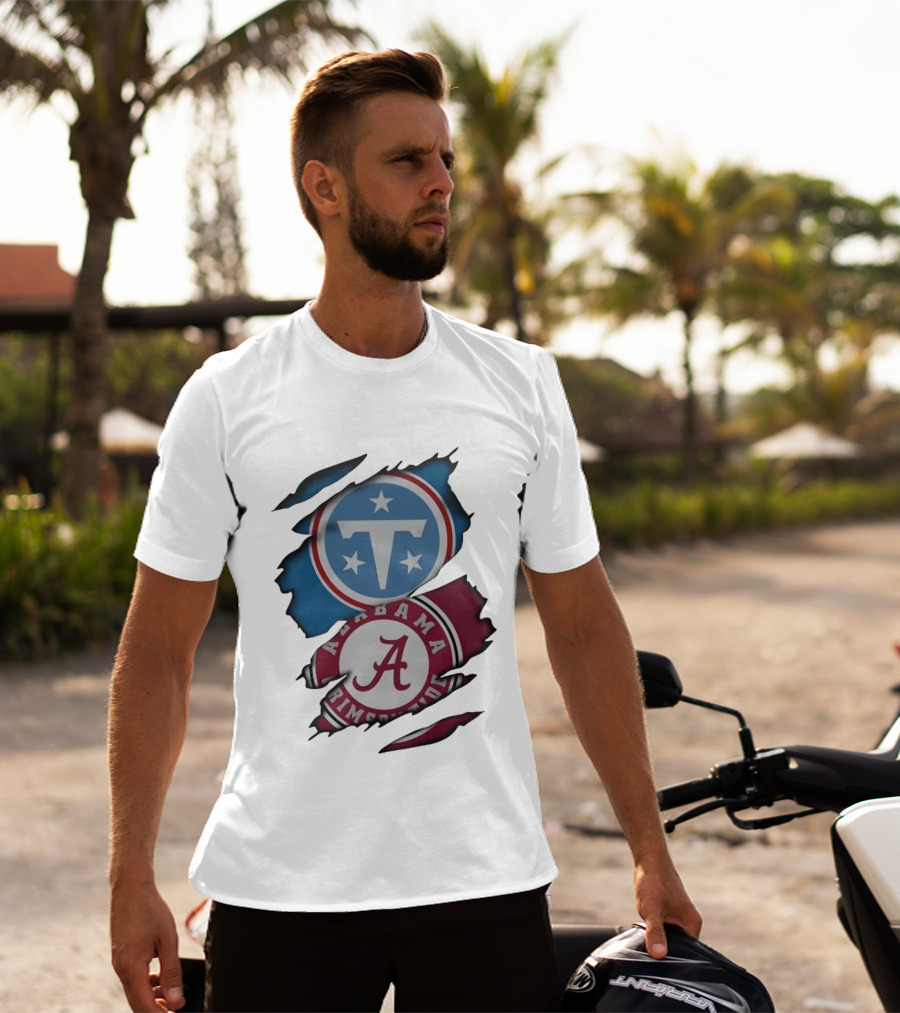 Tennessee Titans Alabama Crimson Tide Ripped Fabric Sports Fan Gear T-Shirt