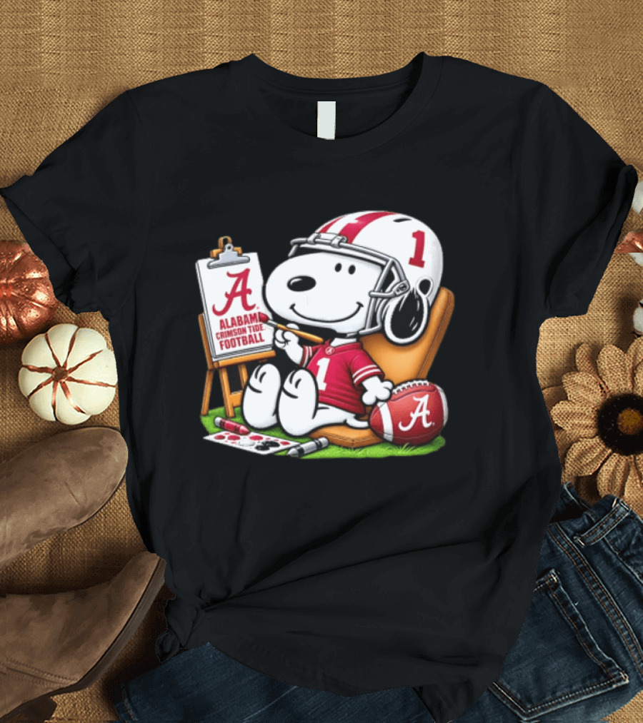 Alabama Crimson Tide Football Snoopy Painting Easel Brush Helmet Number One T-Shirt