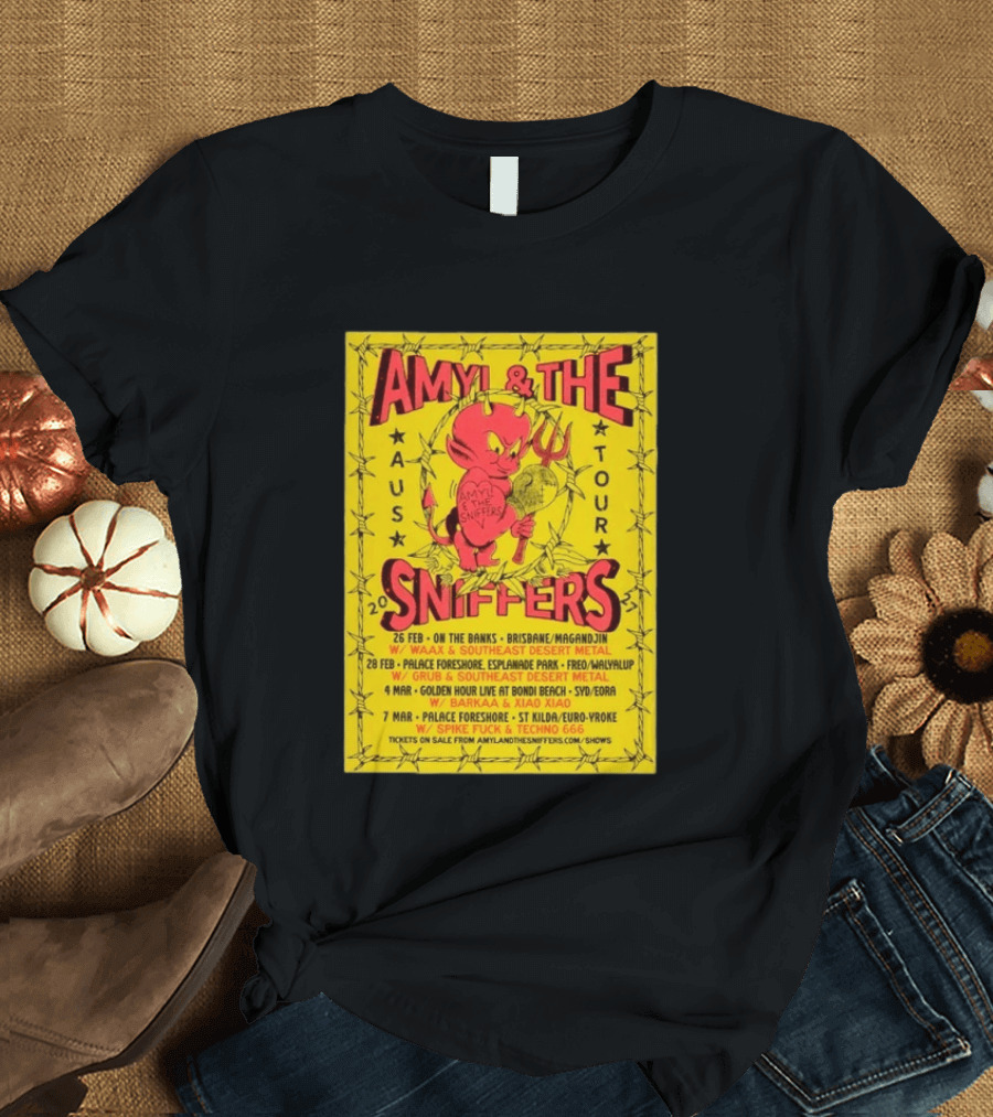 Amyl And The Sniffers Australian Tour 2024 Devil Brisbane Perth Sydney Punk Rock Band Dates T-Shirt