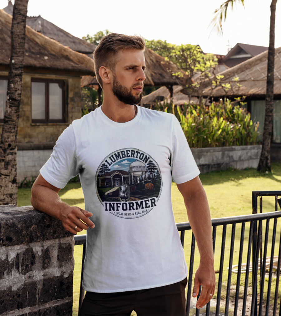 Lumberton Informer Local News Real Talk City Hall Microphone Train Tower Scenery T-Shirt