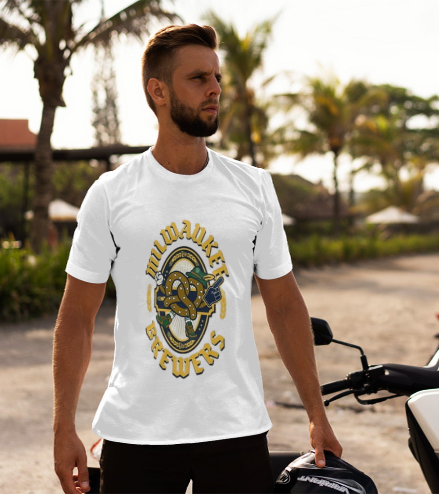 Milwaukee Brewers Oktoberfest Pretzel Character Baseball T-Shirt