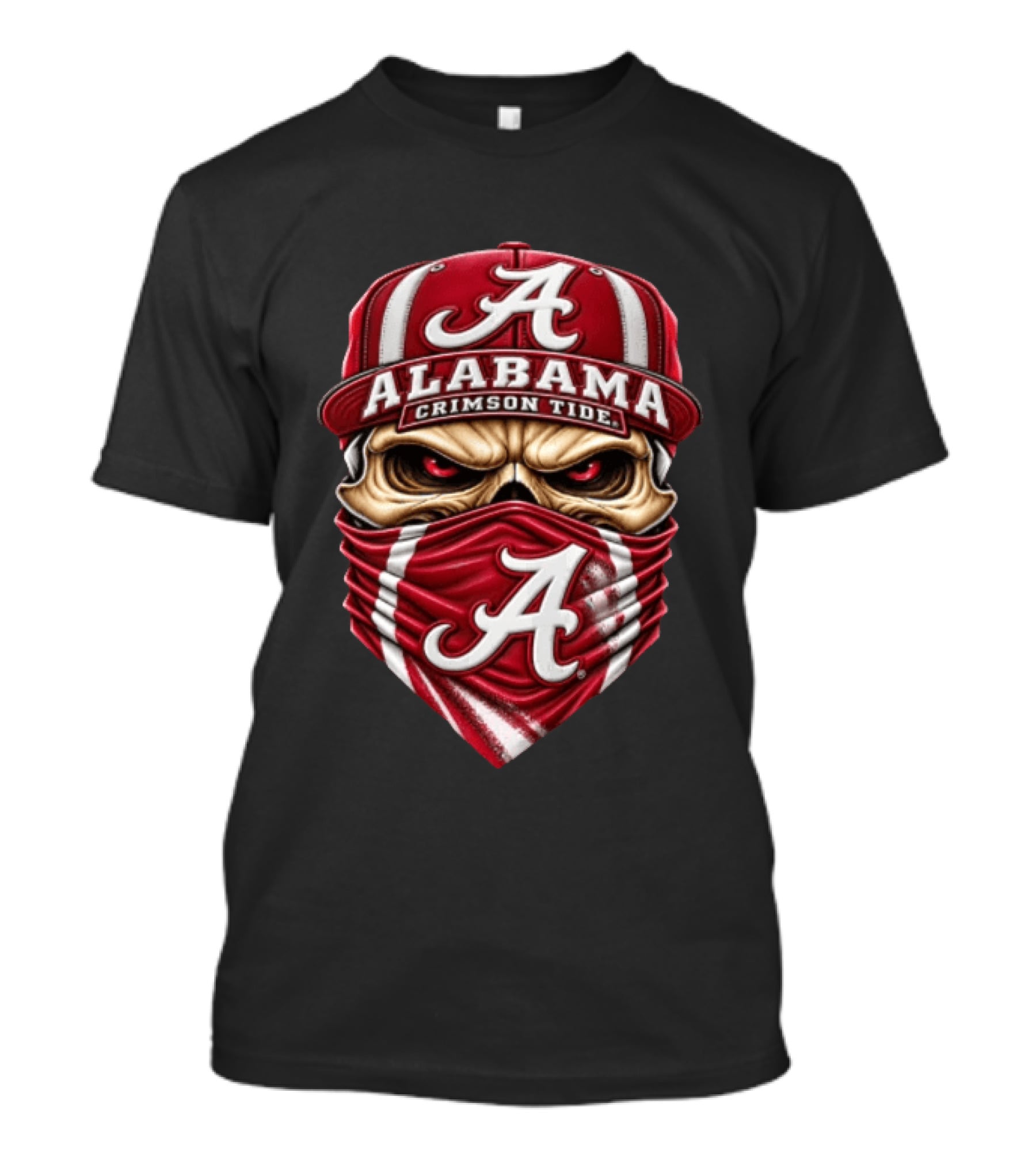 Alabama Crimson Tide Skull With Cap And Bandana Red Eyes T-Shirt