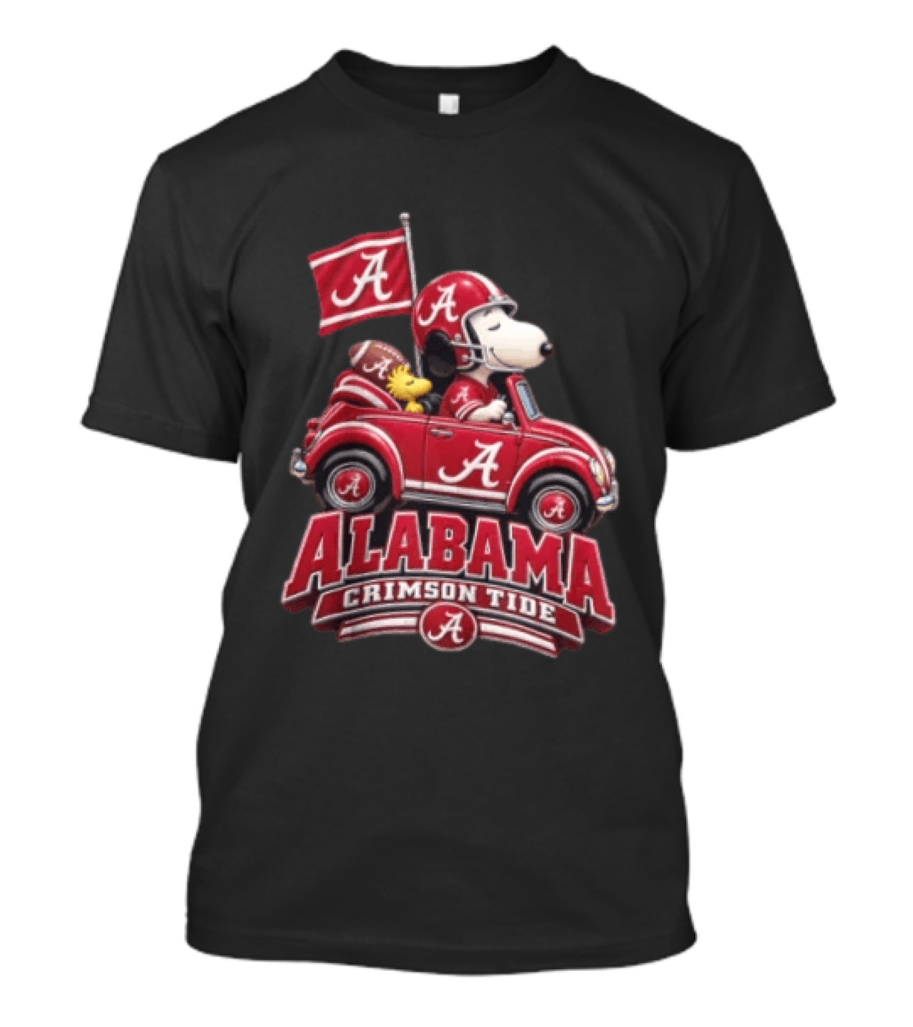 Alabama Crimson Tide Snoopy And Woodstock Driving Red Car T-Shirt