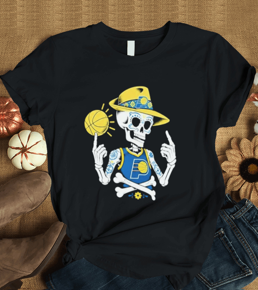 Indiana Pacers Mexico City CDMX Sugar Skull Skeleton Indy Game T-Shirt