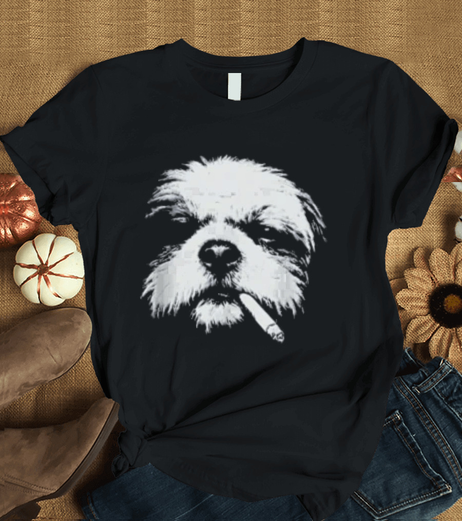 Shih Tzu Dog Smoking Cigarette Face T-Shirt